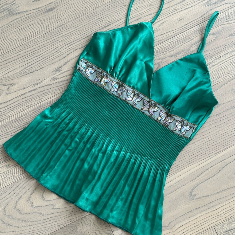 VINTAGE SIRENS EMERALD GREEN BUTTERFLY TOP / CAMI